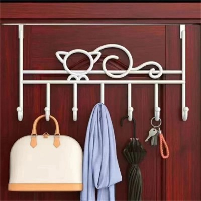 LunaLulinlk Over Door Hanger with 7 Hooks,White Coat Hooks,Cat DesignWall Hooks Punch-Free White