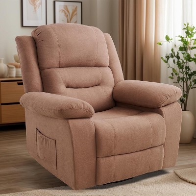 Rocking Recliner Chair for Adult,360 Swivel Nursery Reclining Glider for Living Room,Brown