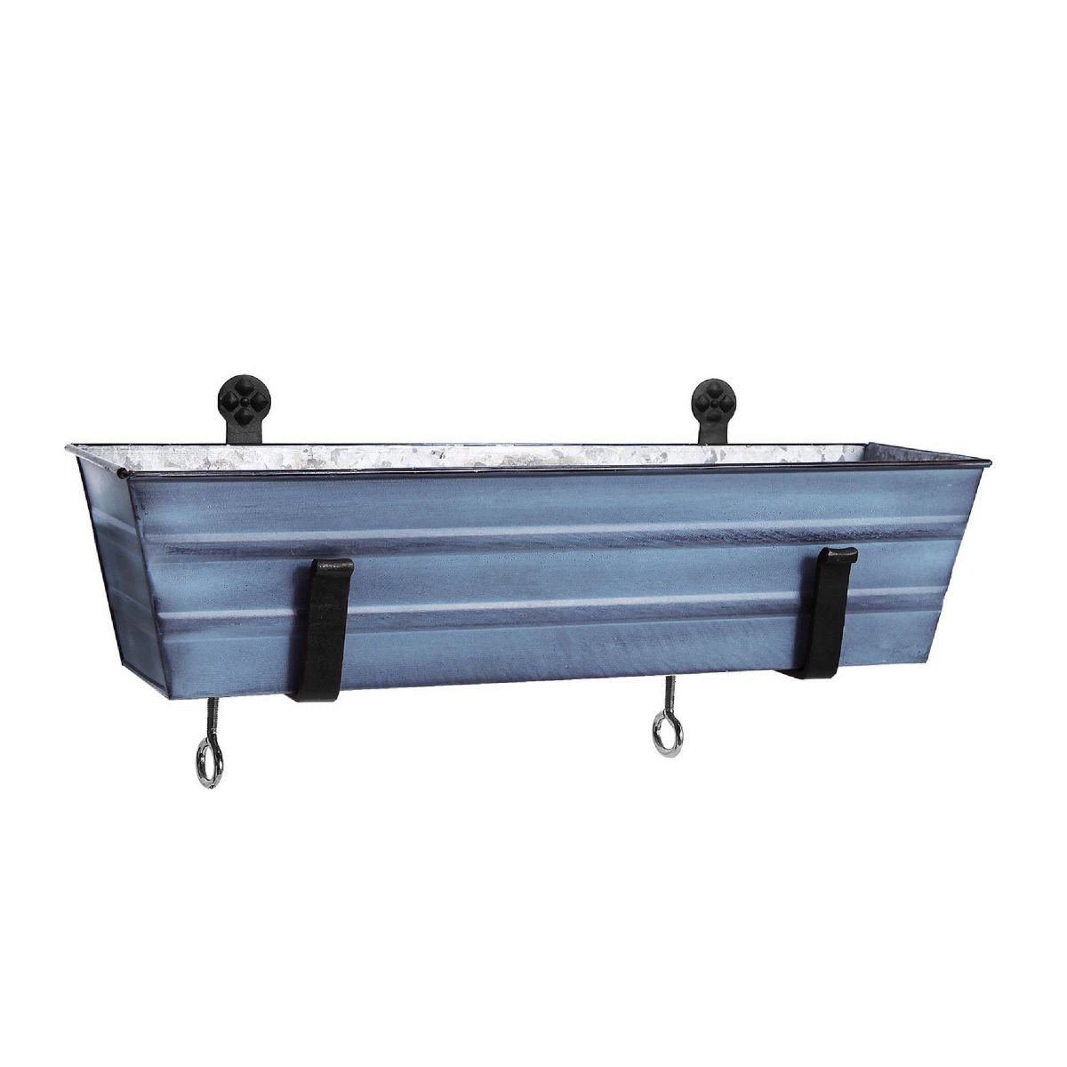 ACHLA Designs 22" Wide Rectangular Galvanized Steel Planter Box with Clamp-On Brackets Nantucket Blue: Outdoor/Indoor, No Assembly Required