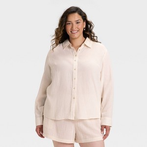 Women's Long Sleeve Gauze Collared Button-Down Shirt - Universal Thread™ - 1 of 3