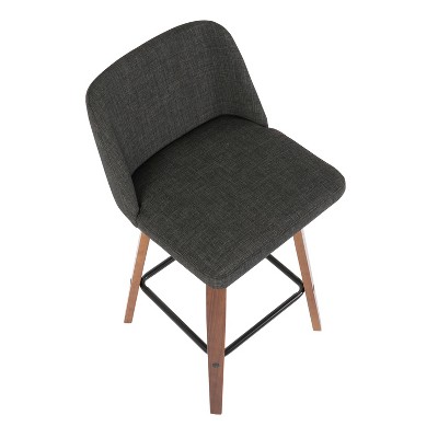 Mid-Century Modern Walnut & Metal Swivel Counter Stool, Charcoal