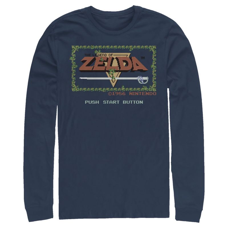 Men's Nintendo Zelda 8-Bit Title Screen Long Sleeve Shirt, 1 of 4
