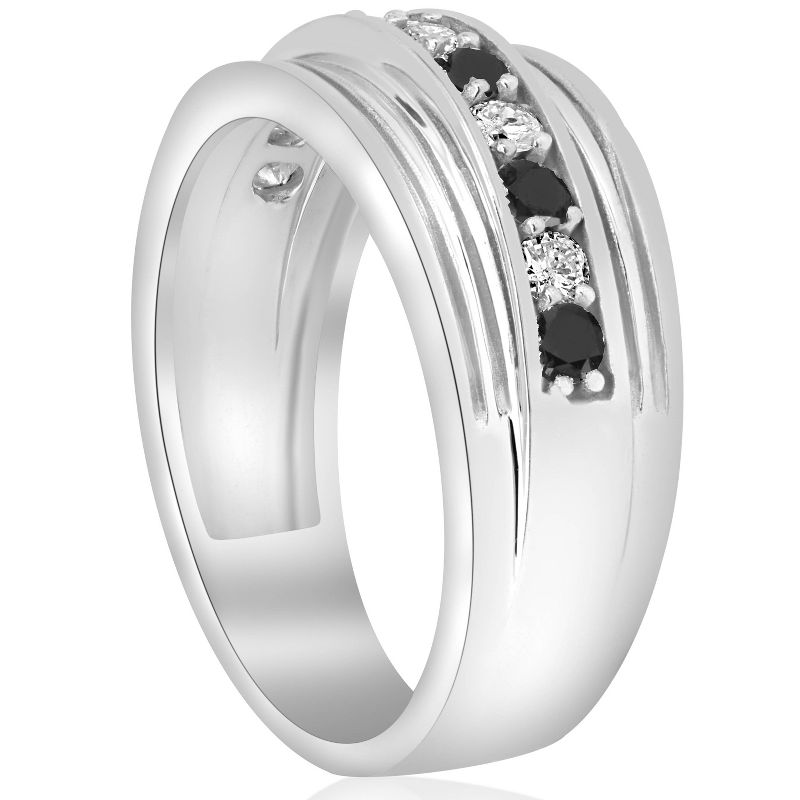 Pompeii3 Mens 10k White Gold Alternating Black & White Diamond 1/2ct Wedding Ring, 2 of 4