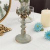Floral Accent Candle Holder, Distressed Blue Finish Candle Holder, Vintage Rustic Home Decor, Large Size, 1pc - 2 of 4