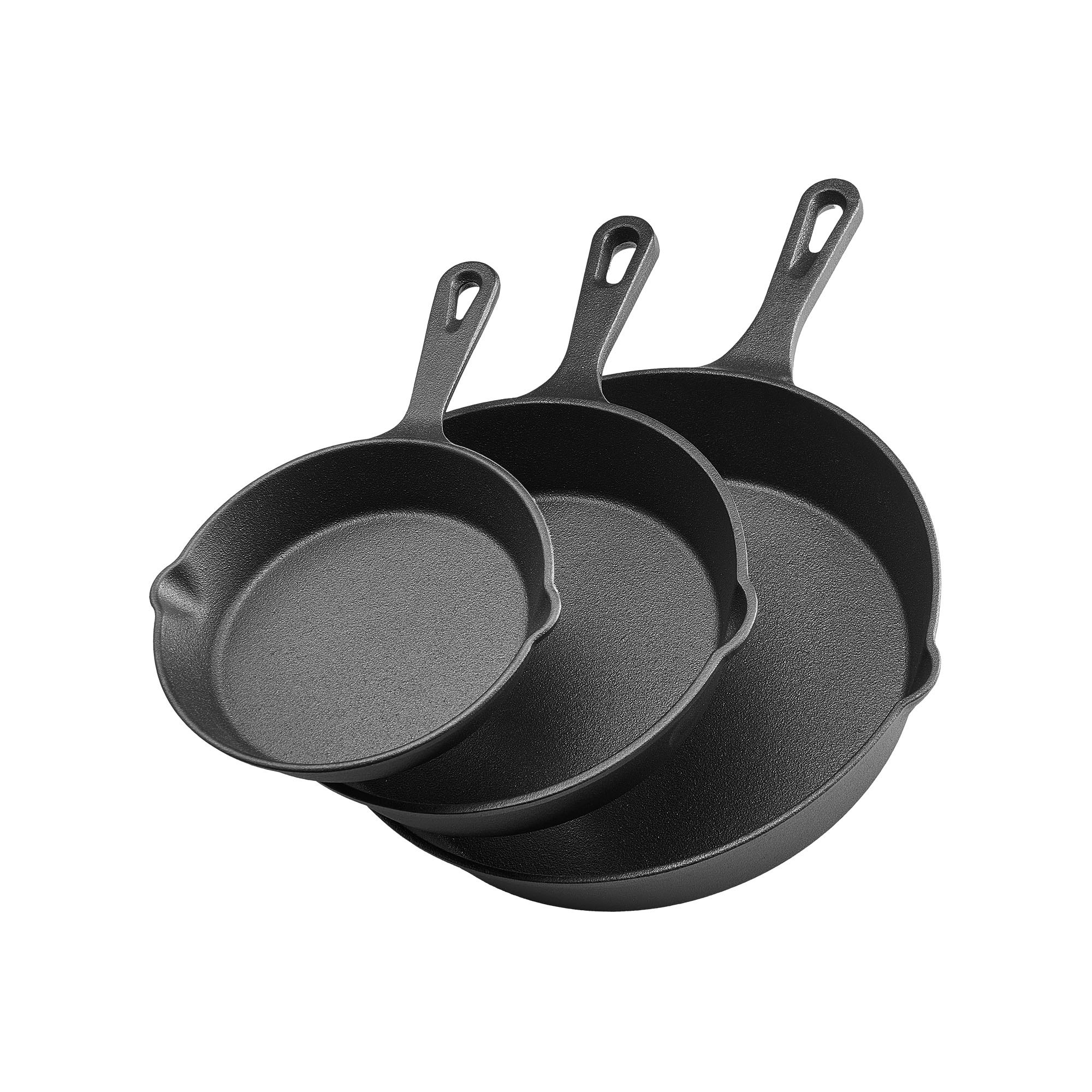 3-Piece Pre-Seasoned Cast Iron Skillet Set 6" 8" 10" with Heat-Resistant Handles for All Cooktops