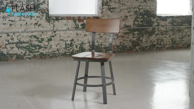Modern-Industrial Gray Steel Side Chair with Rustic Walnut Wood Seat