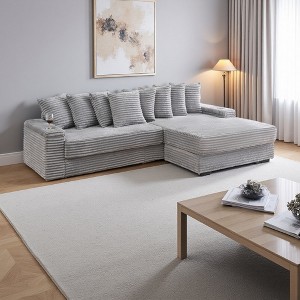 111.4" Corduroy L-Shaped Sectional Sofa with Armrest Cup Holder, Storage & Recliner - 1 of 4