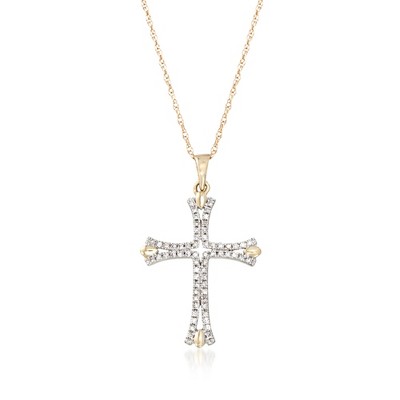 Ross-Simons 0.12 ct. t.w. Diamond Cross Pendant Necklace in 14kt Yellow Gold. 18 inches Size 20