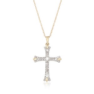 Ross-Simons 0.12 ct. t.w. Diamond Cross Pendant Necklace in 14kt Yellow Gold. 18 inches Size 20 - 1 of 3
