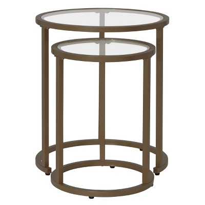 Bronze Round Metal and Glass Nesting Side Tables, Set of 2