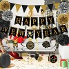 15Pcs Happy New Year Party Decoration Set Black Banner with Golden Black Paper Bunting Flag 6Pcs Hanging Swirl Streamers and Tissue Pom Poms - 3 of 4