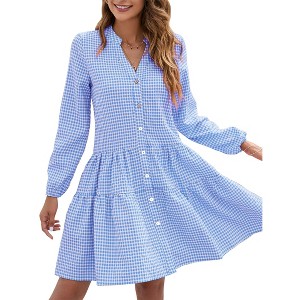 Clearlove Women's Summer Dresses Casual V Neck Button Down Long Sleeve Floral Print Loose Flowy Shirt Dress - 1 of 4