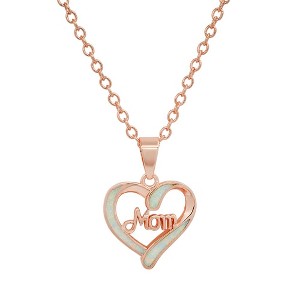 Steeltime 24" 18k pink gold plated brass opal heart shape "Mom" pendant - 1 of 4