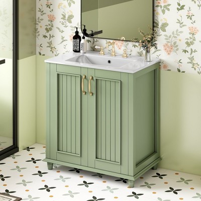 MOEPISY 30 Inch Bathroom Vanity with Ceramic Sink, Freestanding Bathroom Vanity Set with Hidden Drawer