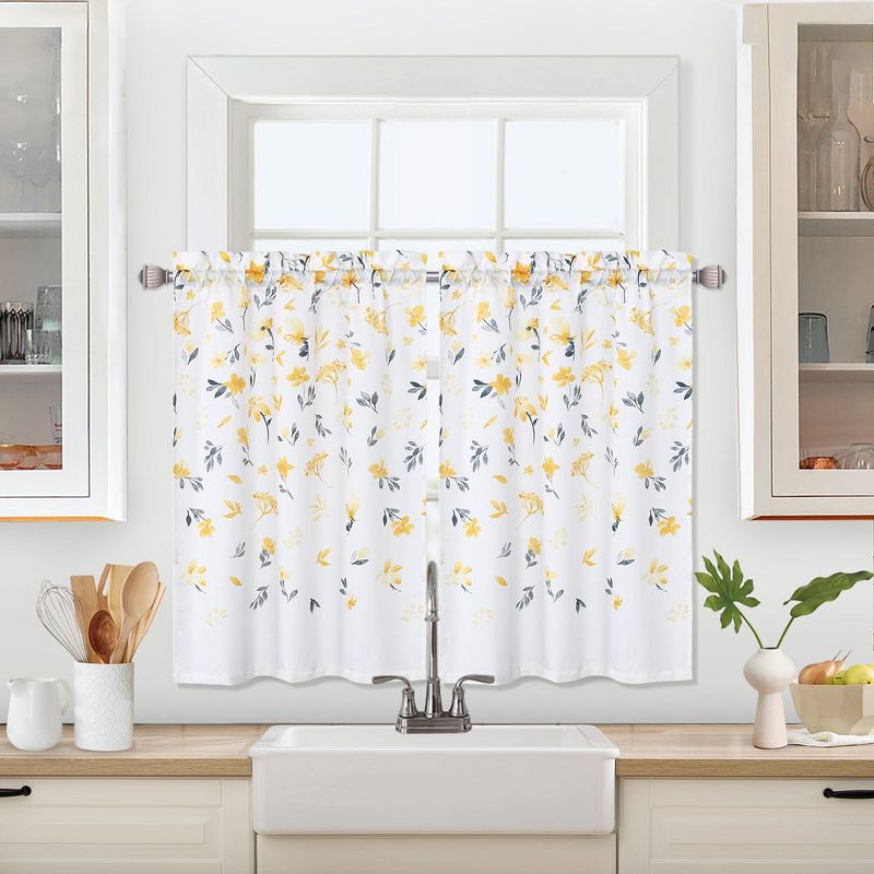 Farmhouse Watercolor Floral Flower Leaf Design Kitchen Curtains for Cafe Bathroom, 1 of 6