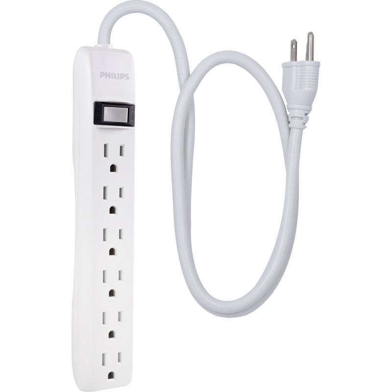 Philips 2&#39; 6-Outlet Power Strip Cord White, 4 of 8