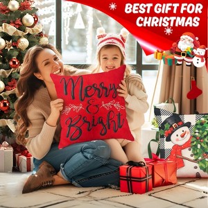 Set of 4 Merry Christmas Trees Reindeer Snowflake Throw Pillow Covers, 18 x 18 Inch Xmas Red Berries Hello Winter (Copy) - 1 of 4