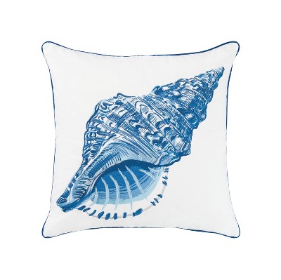 RightSide Designs Blue Conch Shell Embroidered Indoor/Outdoor Throw Pillow