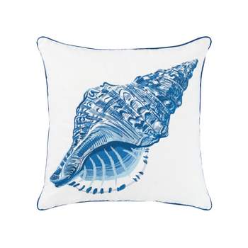 RightSide Designs Blue Conch Shell Embroidered Indoor / Outdoor Throw Pillow
