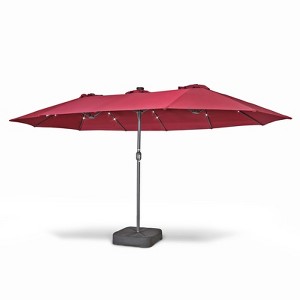 Home Zone Living 15x9 Ft Double Head Patio Umbrella with Base, 36 LED Lights, Sand Bags, UV Resistant & Waterproof, 213 LBS Total Weight, Burgundy Red - 1 of 4