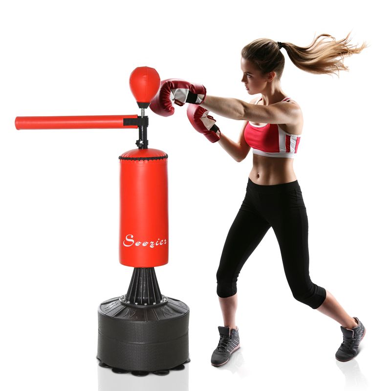 Soozier Boxing Speed Punch Bag Freestanding with Reflex Bar and Gloves Rotating Flexible Arm, Speed Ball, Waterable Base for Adult & Kids, 3 of 10