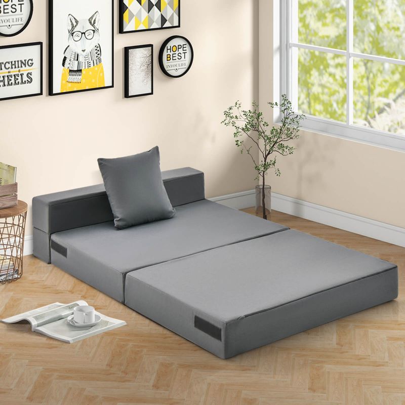 Costway Folding Mattress with Pillow 6 Inch Tri-fold Sofa Bed with High-Density Foam, 4 of 11