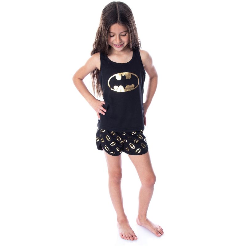 DC Comics Girls' Batman Gold Foil Logo Racerback Tank Shorts Pajama Set Batman Logo, 5 of 6