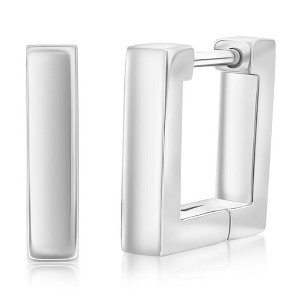Metallo Stainless Steel, 12mm Square Huggie Earrings - Silver - 1 of 2