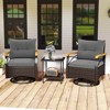 Costway 3 PCS Outdoor Swivel Chair Set with 2-Tier Tempered Glass Side Table Cushions Gray/White - 4 of 4