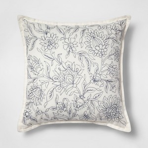 Embroidered Floral Square Throw Pillow Cream/Blue - Threshold , Ivory/Blue