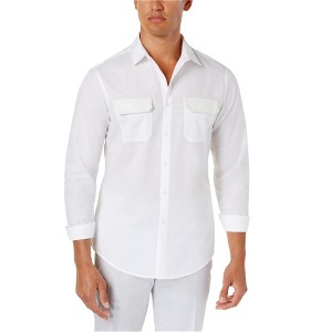I.N.C International Concepts Mens Faux Leather Trim Button Up Shirt, White, Small - 1 of 1
