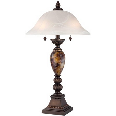 Kathy Ireland Traditional Table Lamp 27" Tall Aged Bronze Faux Marble White Alabaster Glass Dome Shade for Living Room Bedroom