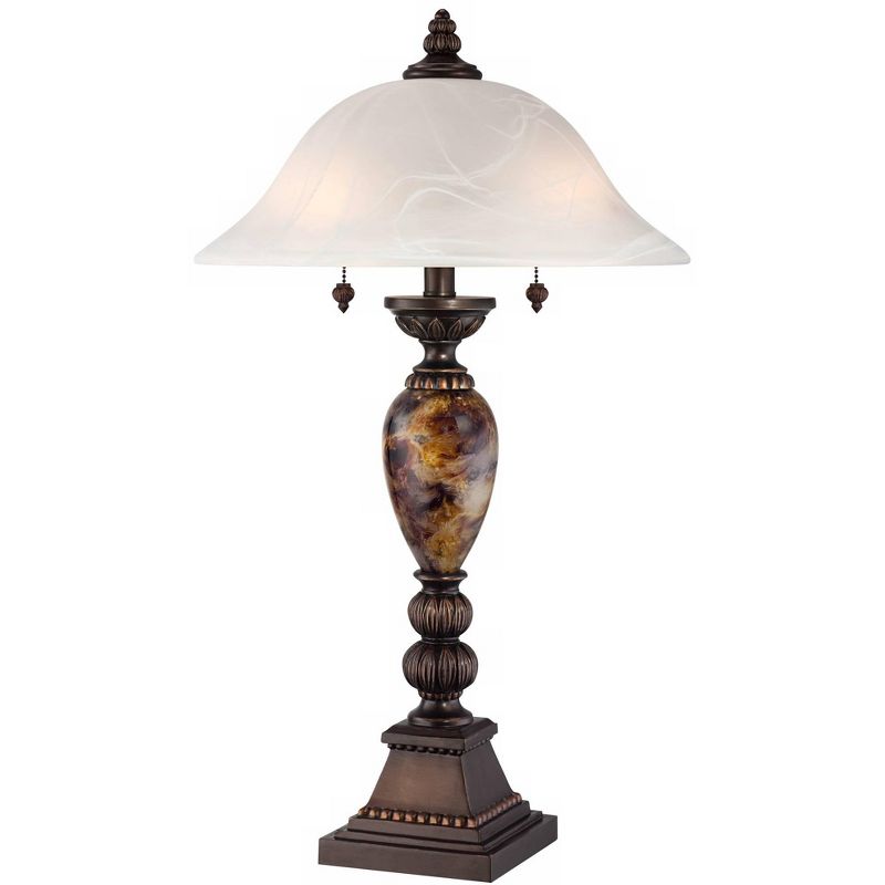 Kathy Ireland Alabaster Traditional Table Lamp 27" Tall Aged Bronze Faux Marble White Alabaster Glass Dome Shade for Bedroom Living Room Bedside Kids, 1 of 8