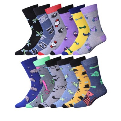 JAMES FIALLO Men 12-Pairs Fashionable Wardrobe Wonders Colorful Patterned Dress Socks for Men
