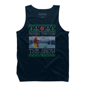 Men's Design By Humans Christmas Ice Fishing Through Snow Fishing Ugly Christmas Sweate By pahari Tank Top - 1 of 3