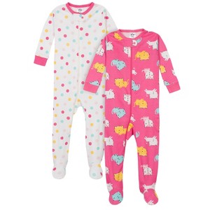 Gerber Baby & Toddler Girls Snug Fit Footed Cotton Pajamas, 2-Pack - 1 of 4