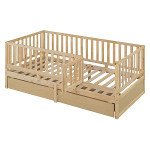 NicBex Daybed, Wooden Day Bed with Fence Guardrails and 2 Drawers, Sofa Bed Frame with Floor Bed - 1 of 4