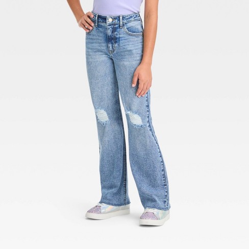 Girls' High-Rise Baggy Wide Leg Jeans - art class™ Medium Wash 12