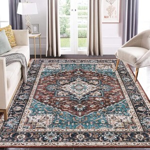 Area Rug Vintage Medallion Entryway Mat Washable Boho Floral Hallway Runner Bedroom Bedside Laundry Indoor Oriental Non-Slip Kitchen - 1 of 4