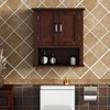 Wood Wall Cabinet with Doors, Adjustable Shelves Over Toilet, Rustic Dark Cherry Bathroom Cabinet for Kitchen Living Room - 2 of 4