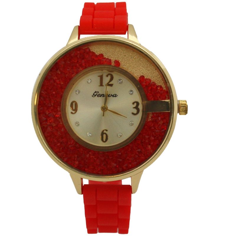 OLIVIA PRATT FLOATING COLORFUL STONES SILICONE STRAP WATCH, 1 of 7