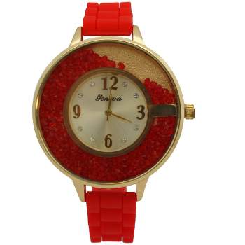 OLIVIA PRATT FLOATING COLORFUL STONES SILICONE STRAP WATCH
