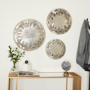 Set of 3 Aluminum Sunburst Wall Decors with Textured Pattern Silver - Olivia & May: Contemporary Style, Vertical Orientation - 1 of 4