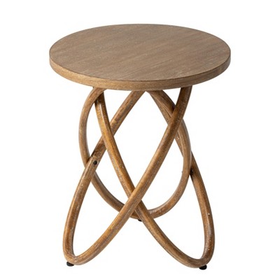 JIONJOY Rustic Round Wood Side Table with Intertwined Design - Farmhouse End Table for Living Room, Bedroom or Office