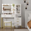 Large Makeup Vanity and Stool, Vanity Desk with Mirror and Lights, Makeup Table with Charging Station, Vanity Table with Drawers, White - 2 of 4