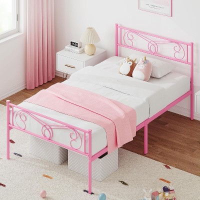 Homhougo Twin Bed Frame Platform with Headboard and Footboard Metal Bed Mattress Foundation with Storage No Box Spring Needed Black
