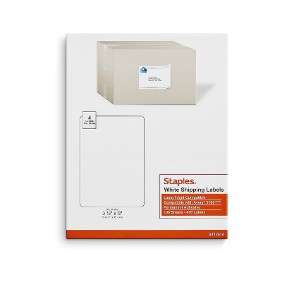 Staples Laser/Inkjet Shipping Labels 3 1/2" x 5" Bright White 4 Labels/Sheet 100 Sheets/Pack 400