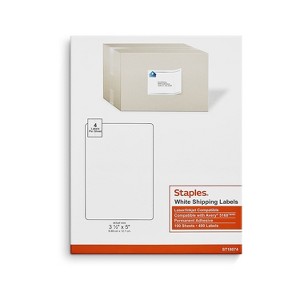 Staples Laser/Inkjet Shipping Labels 3 1/2" x 5" Bright White 4 Labels/Sheet 100 Sheets/Pack 400 - 1 of 4
