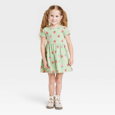 Toddler Girls' Strawberry Short Sleeve Dress - Cat & Jack™ Sage Green 2T