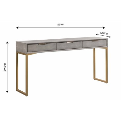 Gray Shagreen Wood and Brass Console Table with Storage